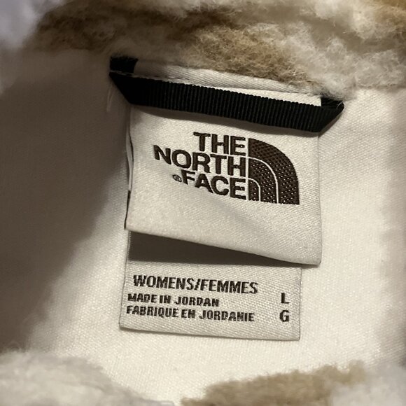 Women's The North Face Jacket SZ Large Printed Ridge Fleece Tan Full Zip Logo - Picture 8 of 11